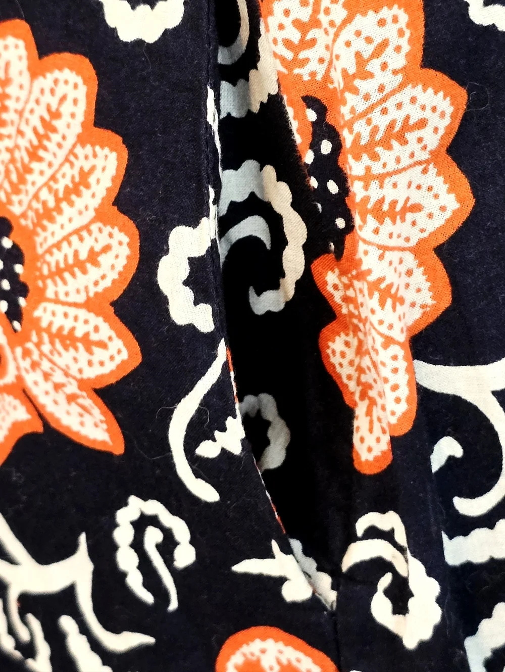 Talbots Floral A-Line Skirt Navy Orange White Cotton Preppy Feminine Midi Flowy